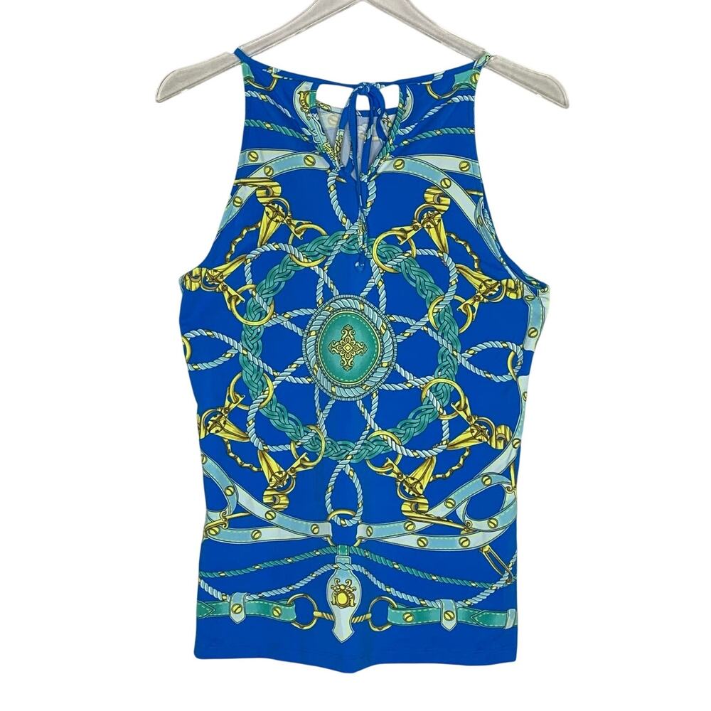 J McLaughlin Noa Halter Top M NEW Aqua Yellow Nautical Marina Sailing Resort - Picture 2 of 7
